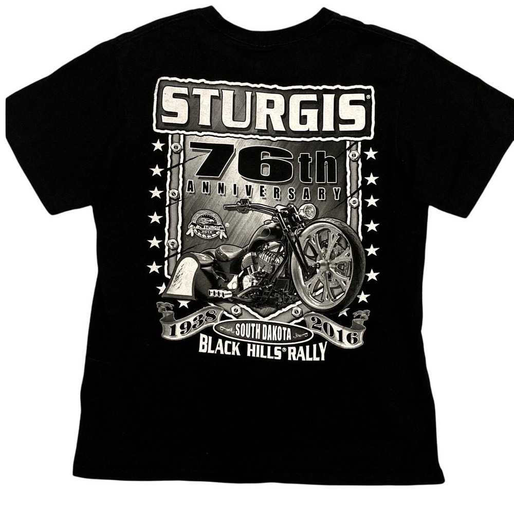 Suna Sturgis Black Hills Rally Tee Mens Large Black 76th Anniversary Graphic‎